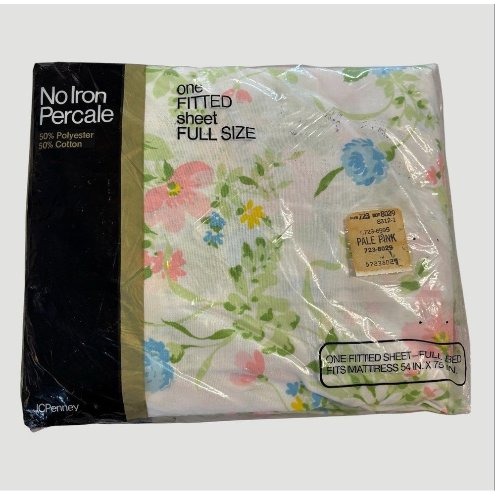 Vintage JC Penney One Floral Fitted Sheet Full Size 54x75 Cottage Core No Iron
